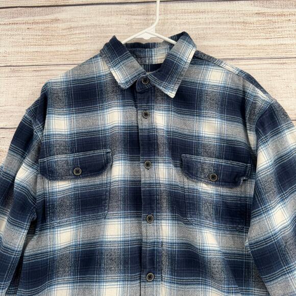 Jachs Button Down Flannel Shirt Mens XL Blue White Long Sleeve 2 Pocket - Picture 3 of 14
